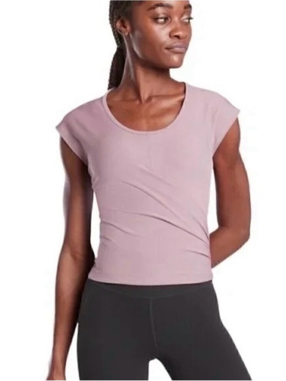 Athleta Bayview Tee Women’s S Flora Mauve Ribbed Powervita Wrap Top